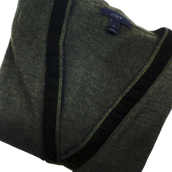 J. Crew Womens LRG Harlow Cardigan Velvet Trim Dark Hunter Green Preppy Wool - Picture 2 of 10